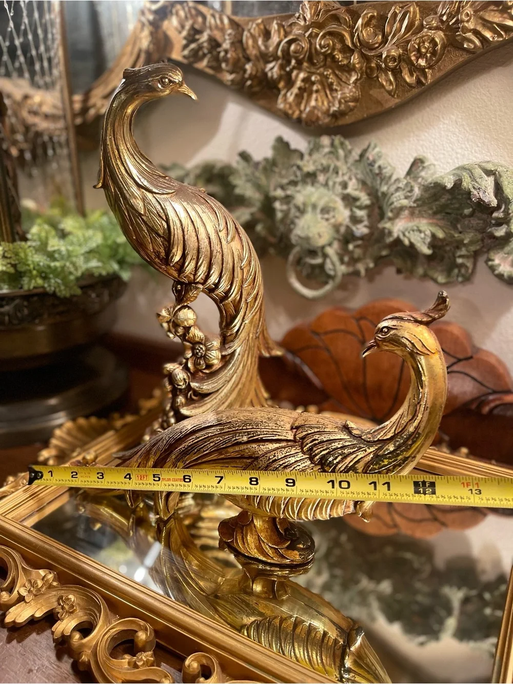 Vintage Syroco Gold Peacock Sculpture Pair